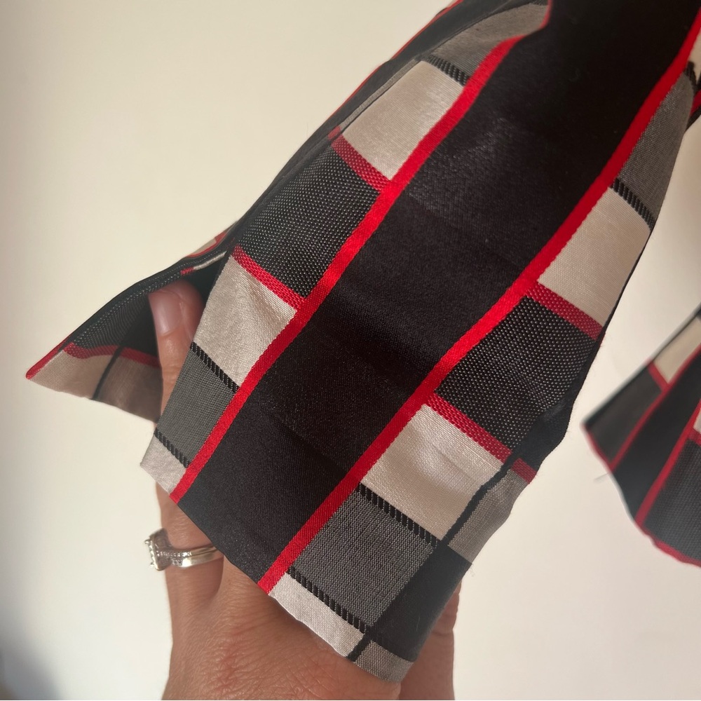 Nina Mclemore Red Black White Checked Silk Blazer Size 10 - Picture 11 of 15